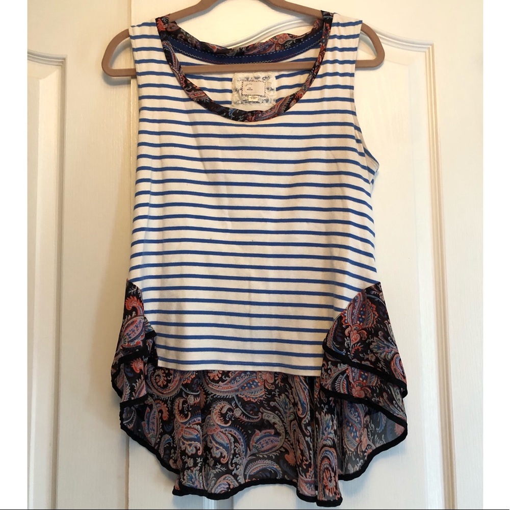 Anthropologie striped blouse with chiffon trim